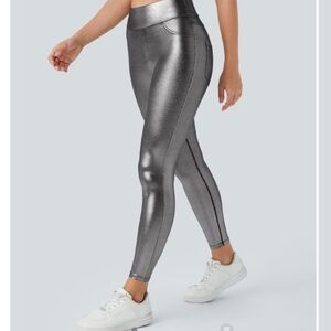 Brand New Silver Black Halara Faux Leather Leggings Size M